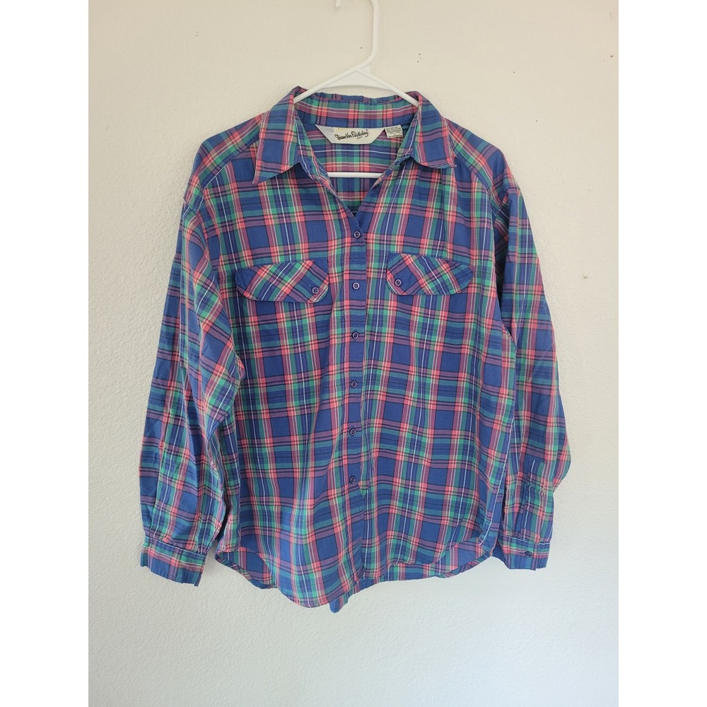 Vintage Diane Von Furstenberg‎ Plaid Button Down Shirt Long Sleeve Blue L #11
